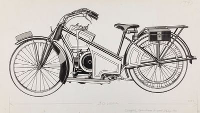 a drawing of a motorcycle with a basket on the back of it