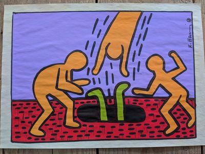 a drawing of two people in a hole with a person reaching for a plant