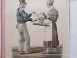 a picture of a woman handing something to a man