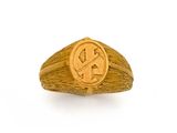 une image représentant une bague-sceau en or sur laquelle figure le symbole du dollar