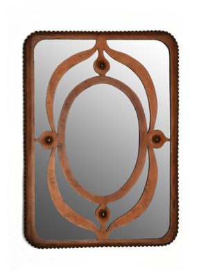 Miroir rectangulaire à bord arrondi en bois gainé de cuir fa…