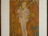 painting of a man in a suit and hat holding a tennis racket