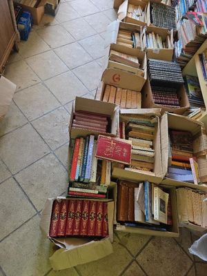 de nombreux cartons remplis de livres posés par terre dans une pièce