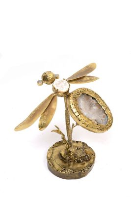 brass dragonfly figurine with agate and gold accents