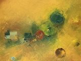 un tableau représentant un panier de fruits et de légumes posé sur une table