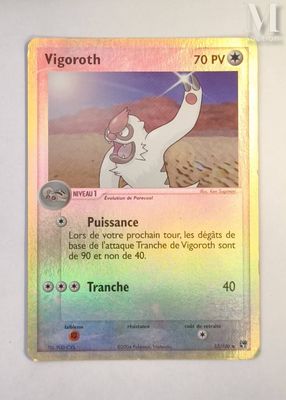 a pokemon card with a picture of a person holding a sword