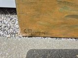 a close up of a painting of a cat on the ground