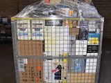 a cart with a lot of boxes on it in a warehouse