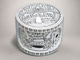 a white box with a black and white drawing on it