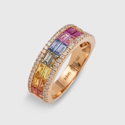 a gold ring with multi colored stones and diamonds