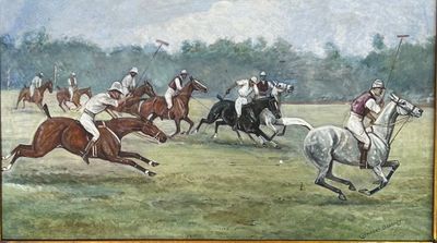 un tableau représentant un groupe d'hommes à cheval dans un champ