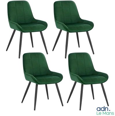 lot de 4 chaises de salle à manger en velours vert avec des pieds noirs