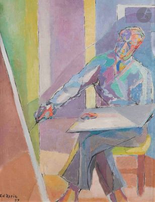 tableau représentant une femme assise à une table, un couteau à la main