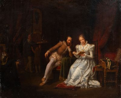 Ecole vers 1840 suiveur d'Eugène ISABEY. Scène galante - Photo 1