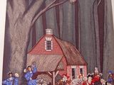 a picture of a painting of people in the woods