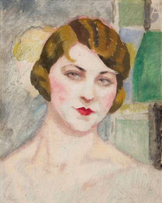 an image of a painting of a woman with a hat on