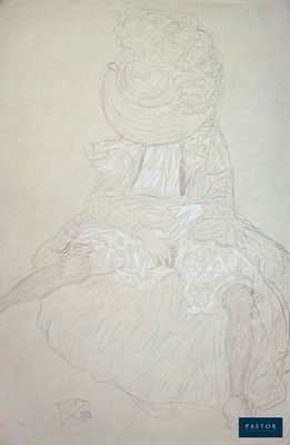 un dessin représentant une femme en robe, assise sur une chaise