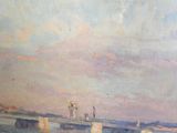 painting of a view of a bridge over a body of water