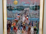 tableau représentant un groupe de personnes marchant sur une jetée la nuit