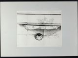 un dessin en noir et blanc représentant une horloge accrochée au mur