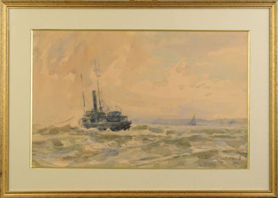 a picture of a painting of a boat in the water