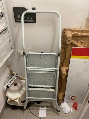 an image of a bathroom with a toilet and a ladder