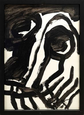 dessin en noir et blanc représentant le visage d'un homme, les mains sur le visage