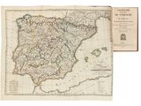an old map of spain and portugal with a map of the country