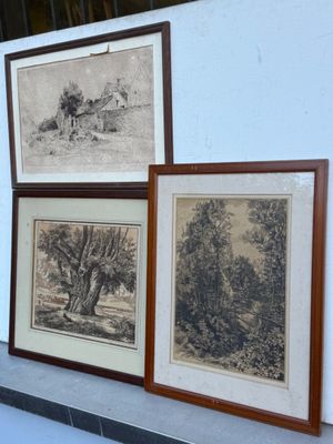 Paysages, 3 estampes en noir dont Jacques Bertrand