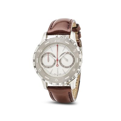 montre pour homme avec bracelet en cuir marron et cadran blanc