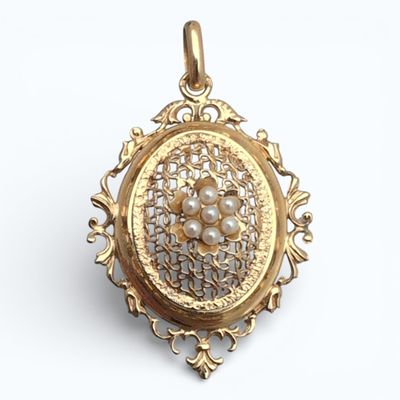 PENDENTIF or jaune et perles poids 5g haut 4.5 cm - Photo 1