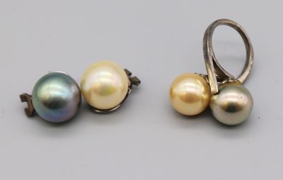 Anonyme, bague toi et moi perles d'imitation grise et blanc …