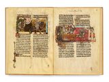 an open book with a picture of a man riding on a horse