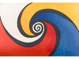 abstract painting of a colorful spiral design on a white background