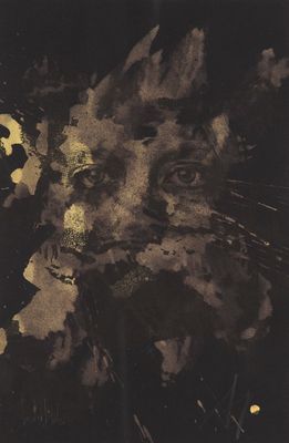 painting of a cat in the dark with a full moon in the background