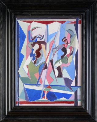 une image représentant un tableau où l'on voit un homme et une femme dans un bateau