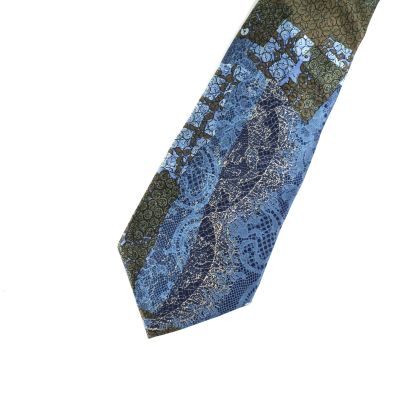 CHRISTIAN LACROIX : Cravate en soie à motif bleu et brun, si…
