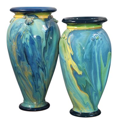 Vase Céramique Multicolore Jeté Main - Moderniste Milieu De Siècle - USA 1960s