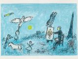 une image représentant un dessin de personnes et d'animaux dans un champ