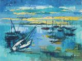 peinture représentant une peinture de bateaux sur un plan d'eau