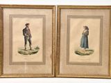 two framed prints of a man and a woman standing next to each other