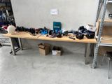 a wooden table with a lot of items on it