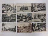 several old black and white photos of people in a town