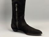 a close up of a pair of black boots on a white background