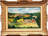 an image of a painting of a farm with a house in the distance