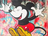 painting of a mickey mouse holding a baseball bat in his right hand