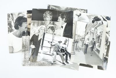 several black and white photos of a man and a woman on a bench