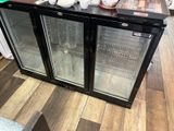 a glass door that is open on a counter