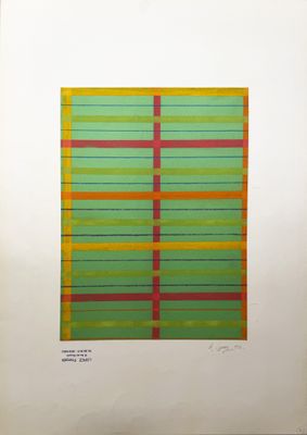 une image représentant un tableau avec un motif à carreaux verts, jaunes et rouges