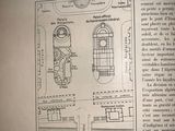 an old book with a drawing of a building on it